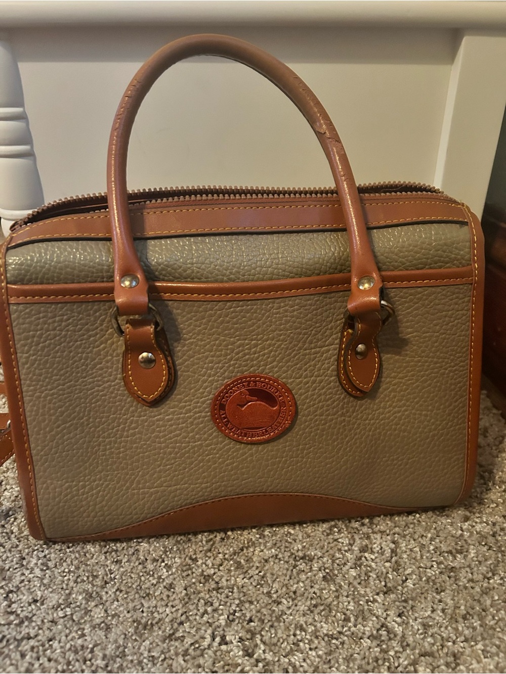 Vintage Dooney & Bourke AWL Doctor Satchel Bag with Strap - Taupe & British Tan